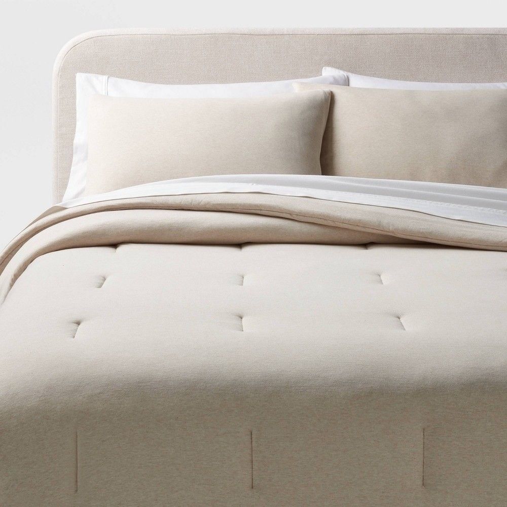 3pc King Jersey Comforter Set Threshold Oatmeal Heather Knit Shams